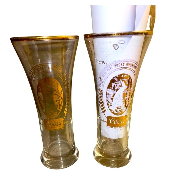 Coors Original Gold Plated Vintage Pilsner Glasses : 60’s-70’s Barware- Set of 2 - Picture 1 of 4